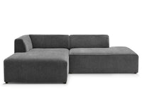 Kampinė sofa MEGEVE tekstūrinis tamsiai pilka dešinė kampo gylio vaizdas