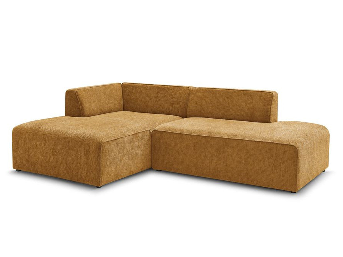 Kampinė sofa MEGEVE tekstūrinis geltona dešinė bendras vaizdas
