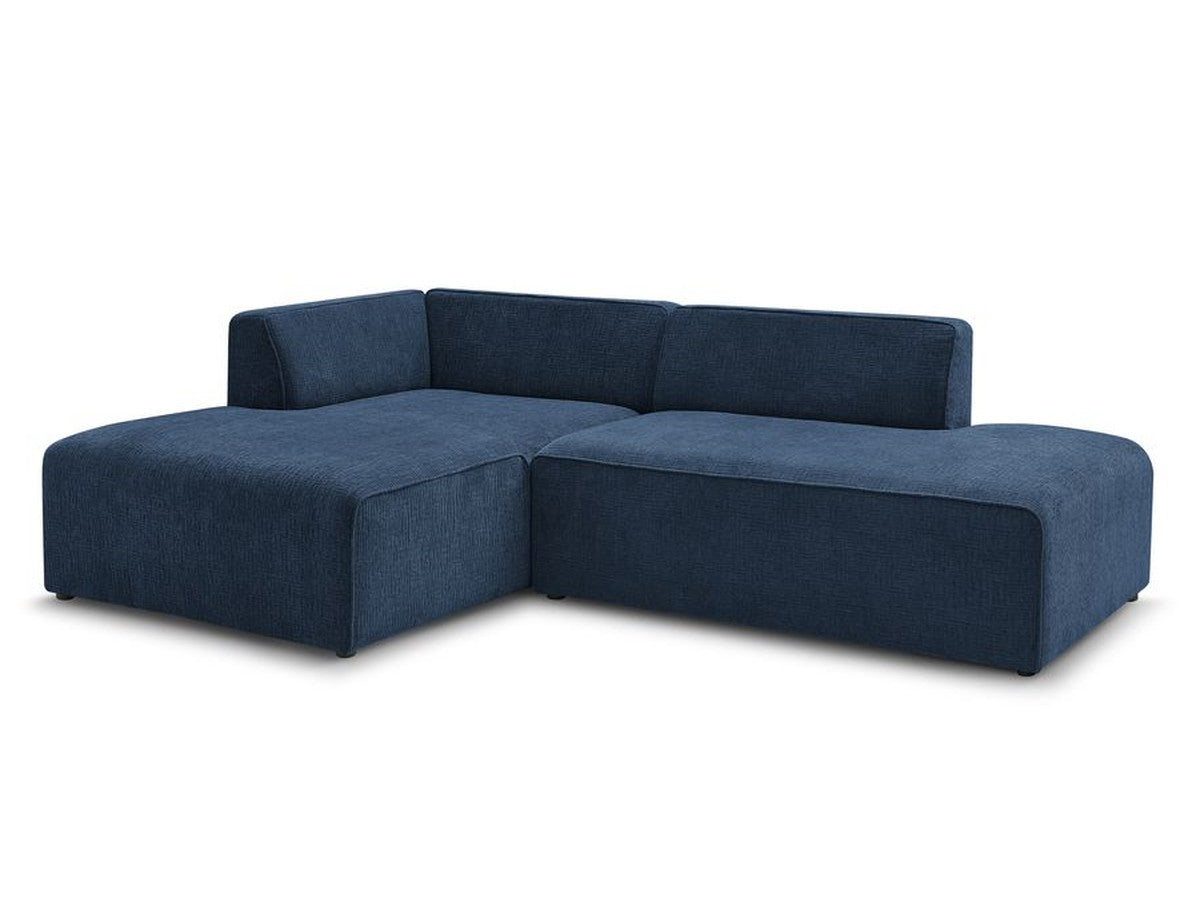 Kampinė sofa MEGEVE tekstūrinis tamsiai mėlyna dešinė bendras vaizdas