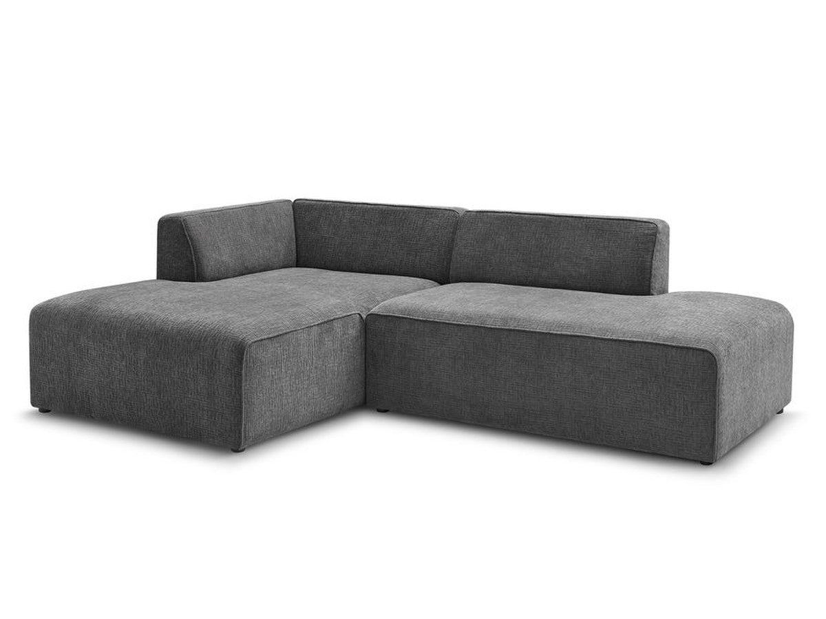 Kampinė sofa MEGEVE tekstūrinis tamsiai pilka dešinė bendras vaizdas