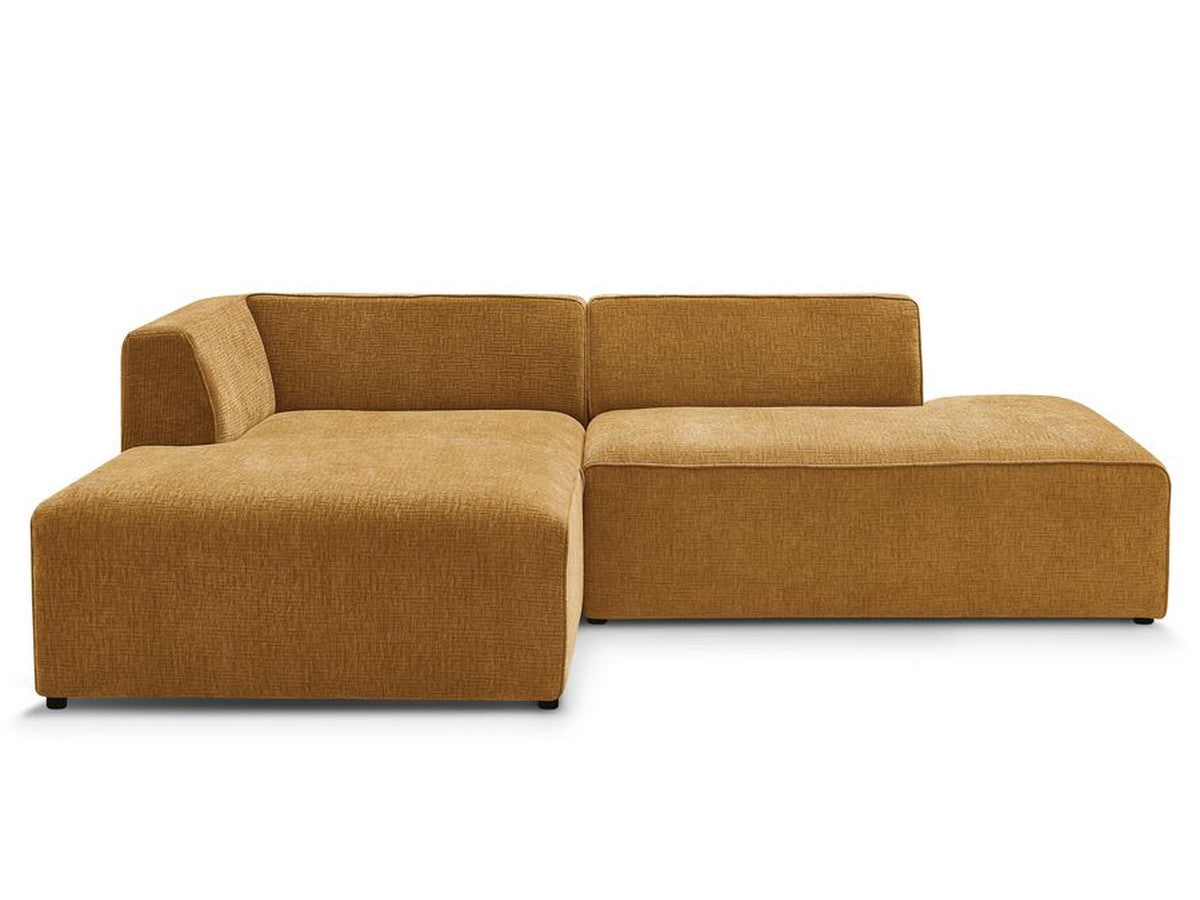 Kampinė sofa MEGEVE tekstūrinis geltona dešinė kampo gylio vaizdas