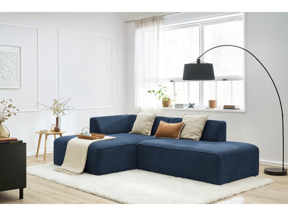 Kampinė sofa MEGEVE tekstūrinis tamsiai mėlyna dešinė sėdimos dalies vaizdas