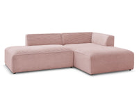 Kampinė sofa MEGEVE veliūrinė rožinė su dešiniu kampu svetainėje