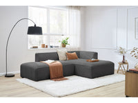Kampinė sofa MEGEVE veliūrinė tamsiai pilka moderniame interjere