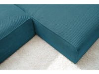 Kampinė sofa MEGEVE veliūrinė tamsiai mėlyna minimalistiniame kambaryje