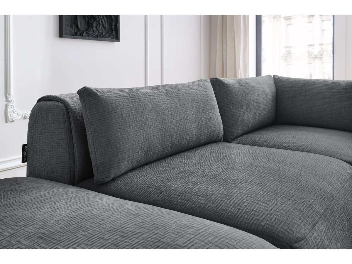 Kampinė sofa JEANNE, 2 moduliai + kampas + 2 pufai, tamsiai pilka vaizdas iš šono