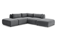 Kampinė sofa JEANNE, 2 moduliai + kampas + 2 pufai, tamsiai pilka su pagalvėlėmis