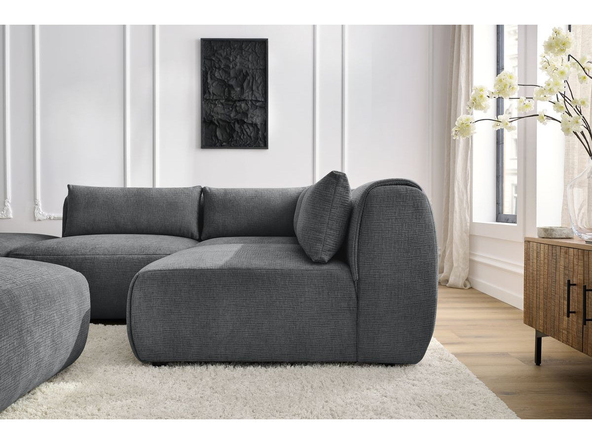 Kampinė sofa JEANNE, 2 moduliai + kampas + 2 pufai, tamsiai pilka su pufu