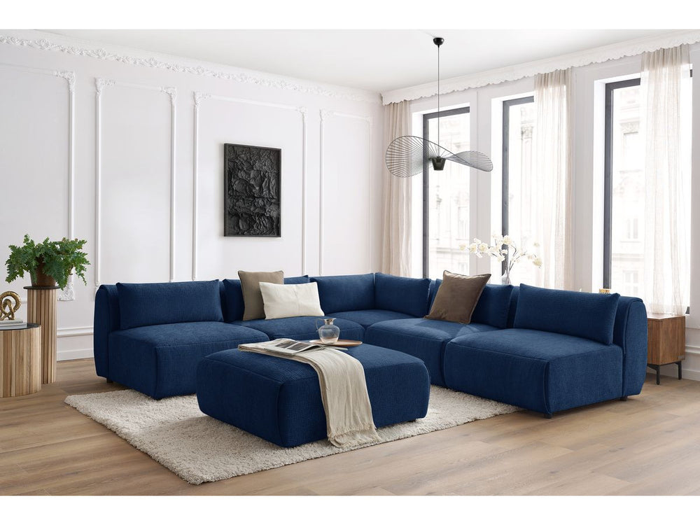 Kampinė sofa JEANNE, 4 moduliai + kampas + pufas, tamsiai mėlyna detalės vaizdas