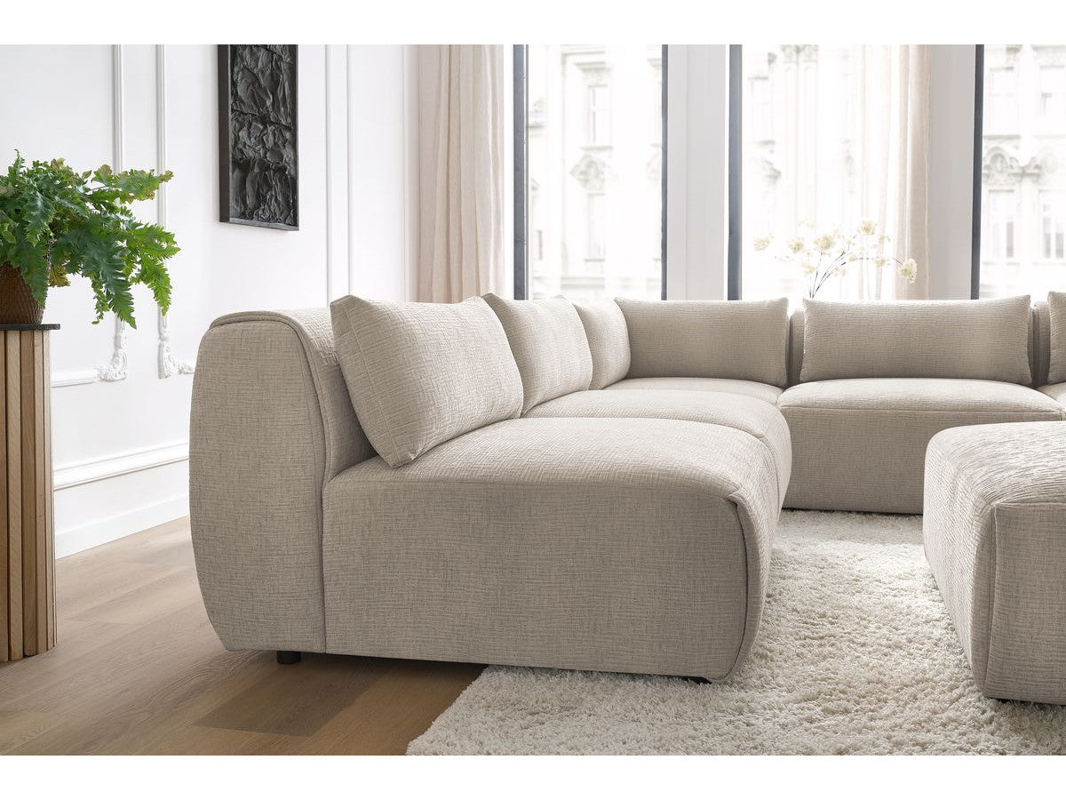 Kampinė sofa JEANNE, 4 moduliai + kampas + pufas, smėlinė vaizdas iš šono