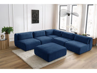 Kampinė sofa JEANNE, 4 moduliai + kampas + pufas, tamsiai mėlyna vaizdas iš priekio