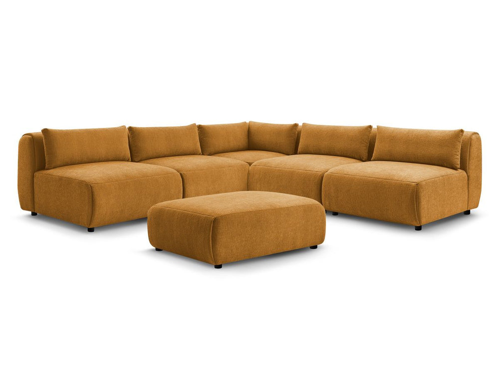 Kampinė sofa JEANNE, 4 moduliai + kampas + pufas, geltona su pagalvėlėmis