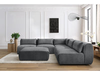 Kampinė sofa JEANNE, 4 moduliai + kampas + pufas, tamsiai pilka kampinis vaizdas