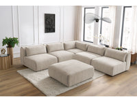 Kampinė sofa JEANNE, 4 moduliai + kampas + pufas, smėlinė vaizdas iš priekio
