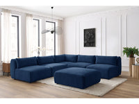 Kampinė sofa JEANNE, 4 moduliai + kampas + pufas, tamsiai mėlyna su pufu