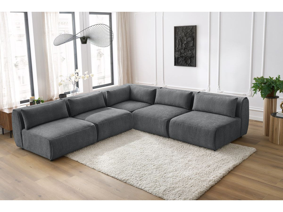 Kampinė sofa JEANNE, 4 moduliai + kampas, tamsiai pilka svetainės interjere