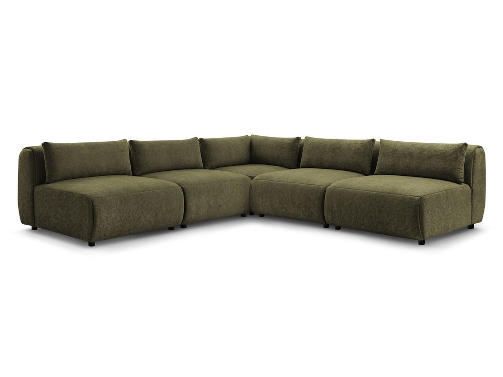 Kampinė sofa JEANNE, 4 moduliai + kampas, žalia su pagalvėlėmis