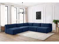 Kampinė sofa JEANNE, 4 moduliai + kampas, tamsiai mėlyna svetainės interjere