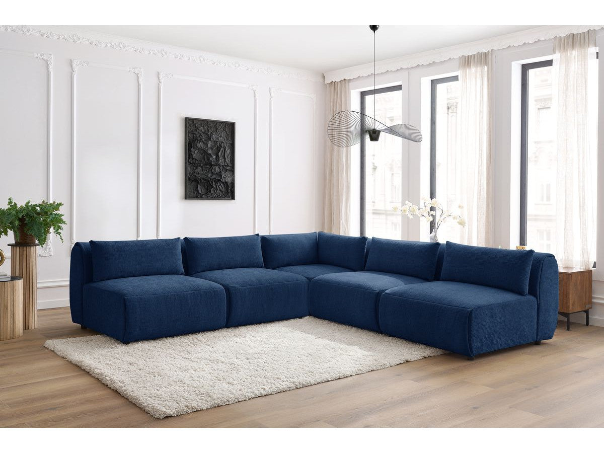 Kampinė sofa JEANNE, 4 moduliai + kampas, tamsiai mėlyna kampinis vaizdas