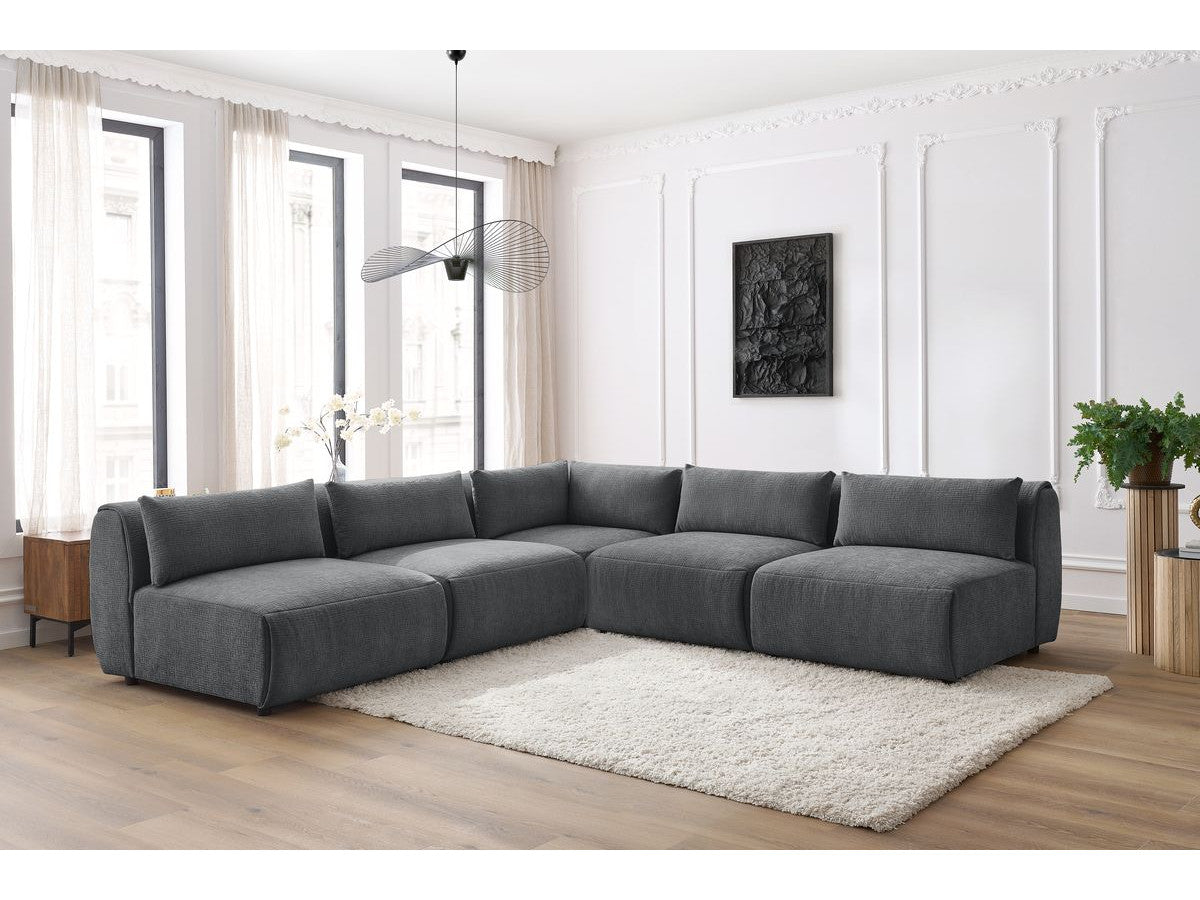 Kampinė sofa JEANNE, 4 moduliai + kampas, tamsiai pilka vaizdas iš šono