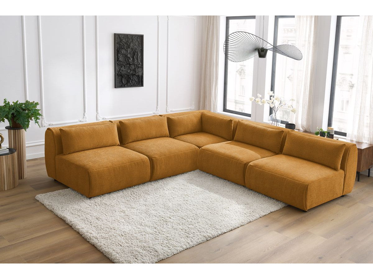 Kampinė sofa JEANNE, 4 moduliai + kampas, geltona vaizdas iš priekio