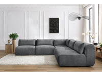 Kampinė sofa JEANNE, 4 moduliai + kampas, tamsiai pilka šalia kavos staliuko