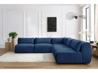 Kampinė sofa JEANNE, 4 moduliai + kampas, tamsiai mėlyna šalia kavos staliuko