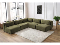 Kampinė sofa JEANNE, 4 moduliai + kampas, žalia su pufu