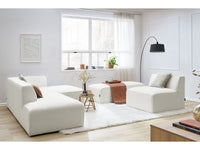 Kampinė modulinė sofa MEGEVE bouclé balta dešinė su foteliu ir pufu kampo dalis