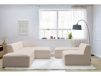 Kampinė modulinė sofa MEGEVE bouclé smėlio dešinė su foteliu ir pufu fotelio modulis
