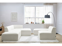 Kampinė modulinė sofa MEGEVE bouclé balta dešinė su foteliu ir pufu fotelio modulis