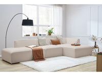 Kampinė modulinė sofa MEGEVE bouclé smėlio dešinė su foteliu ir pufu žemas siluetas