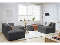 Kampinė modulinė sofa MEGEVE bouclé tamsiai pilka dešinė su foteliu ir pufu kampo dalis