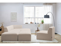 Kampinė modulinė sofa MEGEVE bouclé smėlio dešinė su foteliu ir pufu bouclé tekstūra iš arti