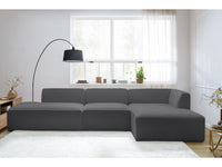 Kampinė modulinė sofa MEGEVE bouclé tamsiai pilka dešinė su foteliu ir pufu vaizdas iš šono