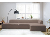 Kampinė modulinė sofa MEGEVE bouclé ruda dešinė su foteliu ir pufu vaizdas iš šono