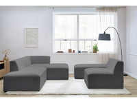 Kampinė modulinė sofa MEGEVE bouclé tamsiai pilka dešinė su foteliu ir pufu fotelio modulis