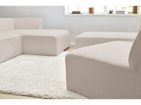 Kampinė modulinė sofa MEGEVE bouclé smėlio dešinė su foteliu ir pufu detalės priartinimas
