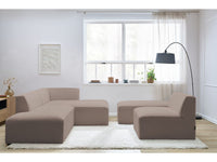 Kampinė modulinė sofa MEGEVE bouclé ruda dešinė su foteliu ir pufu fotelio modulis