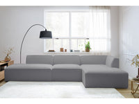 Kampinė modulinė sofa MEGEVE bouclé šviesiai pilka dešinė su foteliu ir pufu vaizdas iš šono