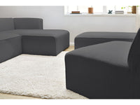 Kampinė modulinė sofa MEGEVE bouclé tamsiai pilka dešinė su foteliu ir pufu detalė iš arti