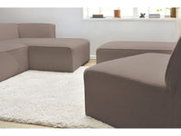 Kampinė modulinė sofa MEGEVE bouclé ruda dešinė su foteliu ir pufu detalės priartinimas