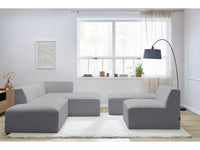 Kampinė modulinė sofa MEGEVE bouclé šviesiai pilka dešinė su foteliu ir pufu fotelio modulis