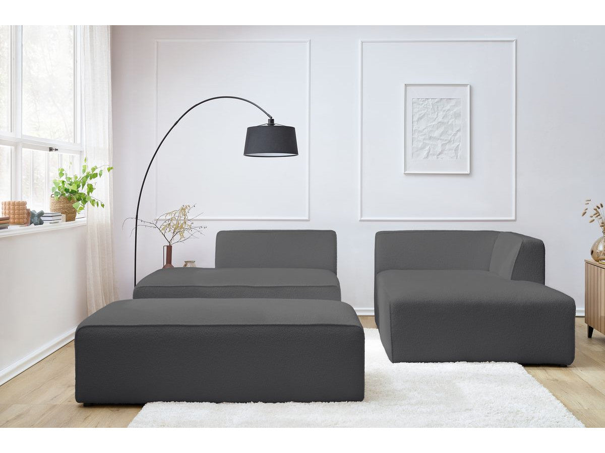 Kampinė sofa MEGEVE tamsiai pilka spalva dešininis kampas su pufu pufas kaip pakojis