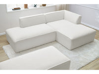 Kampinė sofa MEGEVE balta spalva dešininis kampas su pufu detalė iš arti