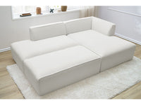 Kampinė sofa MEGEVE balta spalva dešininis kampas su pufu iš šono