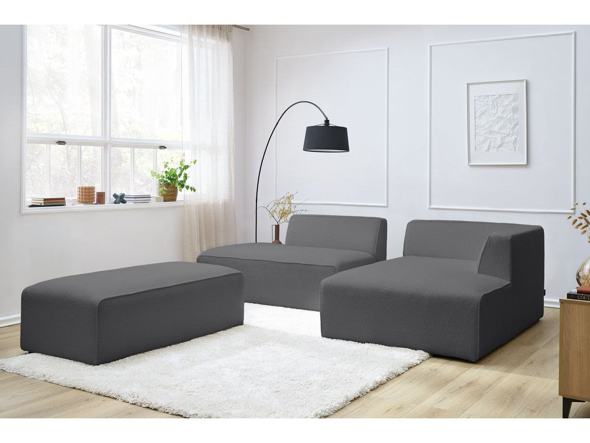 Kampinė sofa MEGEVE tamsiai pilka spalva dešininis kampas su pufu kampo dalis