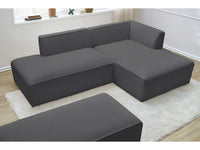 Kampinė sofa MEGEVE tamsiai pilka spalva dešininis kampas su pufu detalė iš arti
