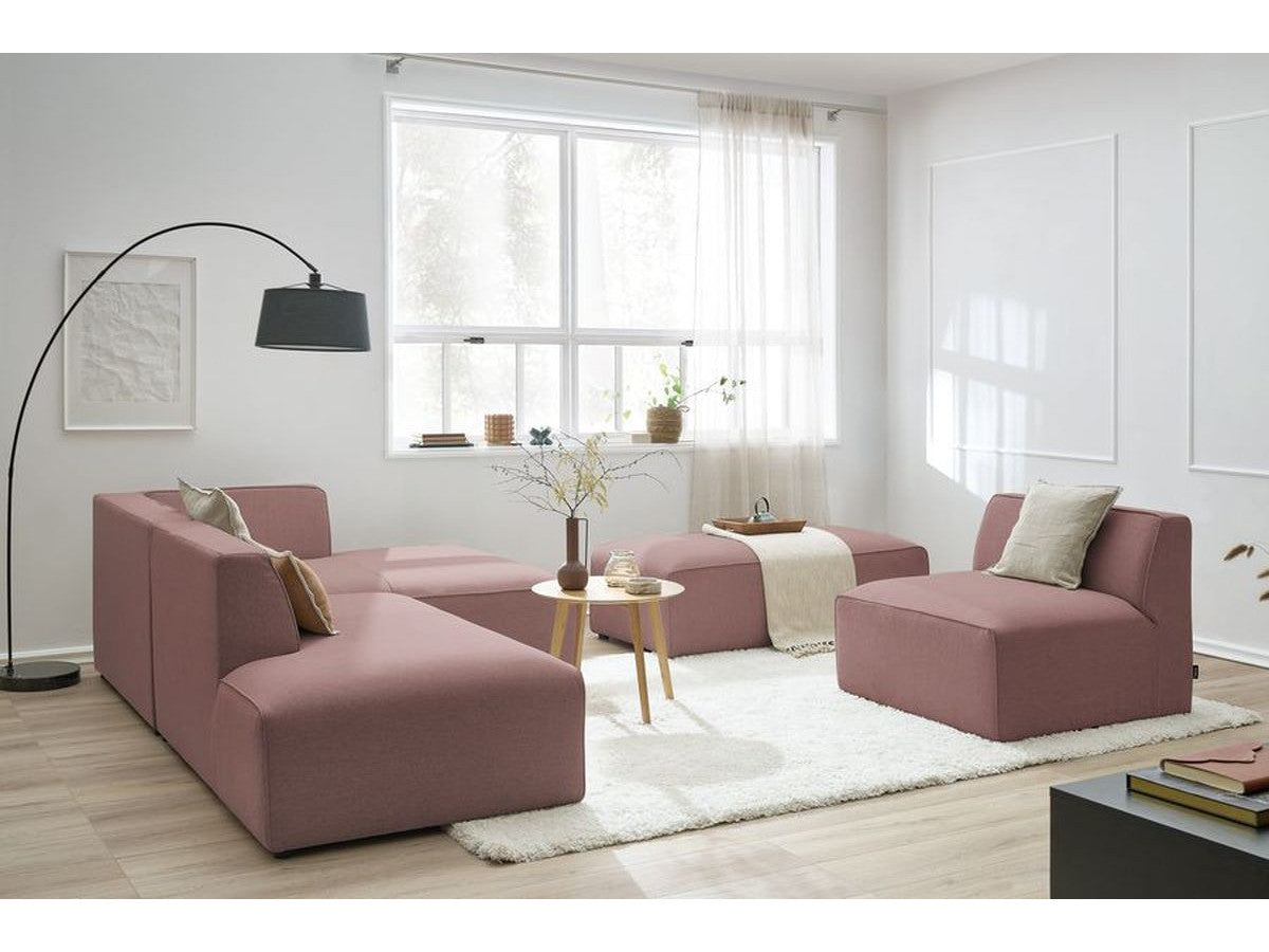 Kampinė modulinė sofa MEGEVE, rožinė, su pufu vaizdas iš priekio