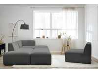 Kampinė modulinė sofa MEGEVE, tamsiai pilka, su pufu vaizdas iš šono